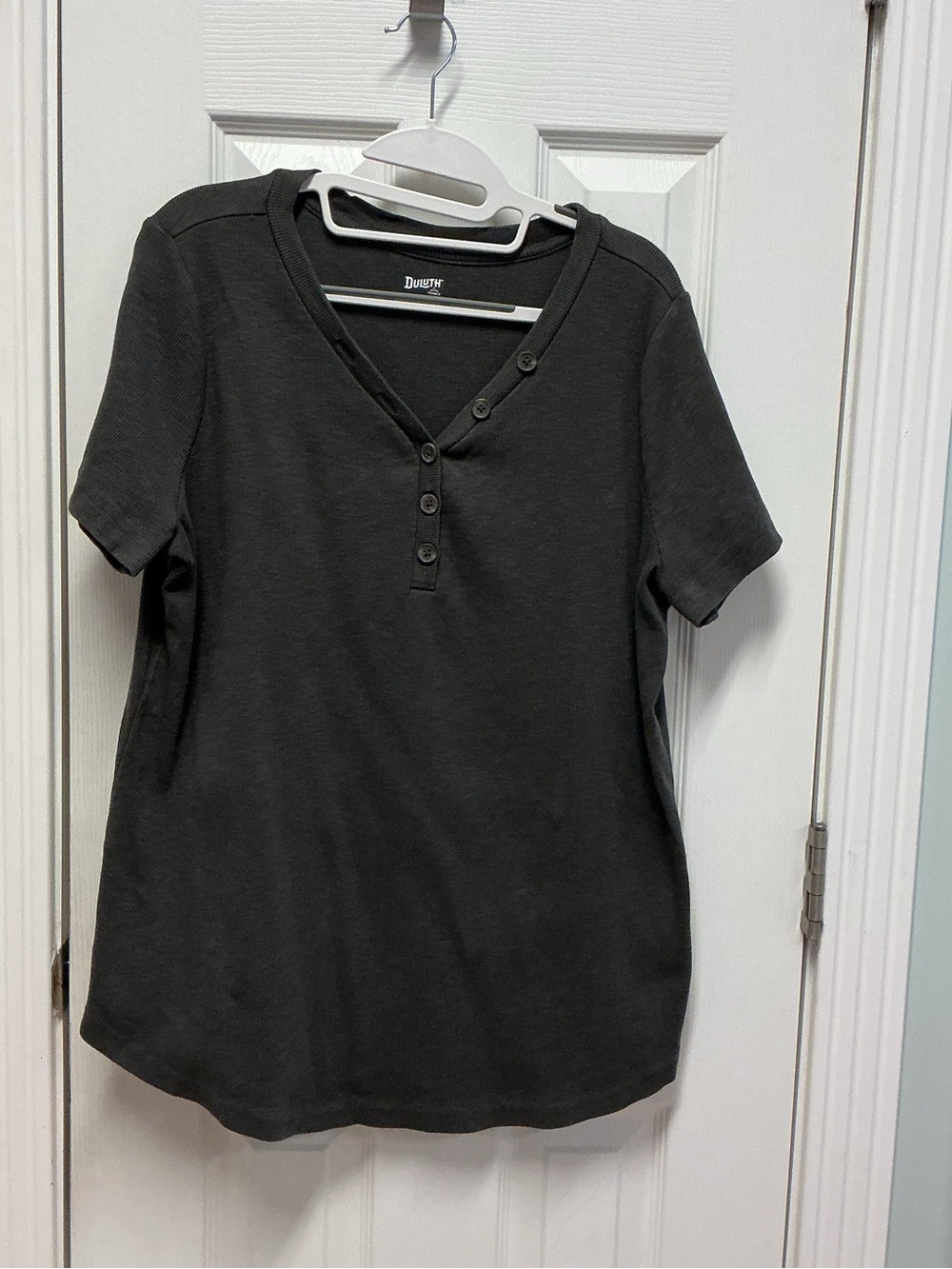 Duluth Women’s SZ XL Gray Solid Henley Short Sleeve Knit Cotton/Spandex Stretch